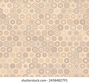 Hexagon vector pattern. Rounded stacked hexagons mosaic cells. Orange color tones. Hexagon cells. Tileable pattern. Seamless vector illustration.