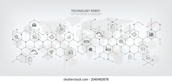 hexagon vector process automation line technology robot Concept with connected icons of production processes. in geometry industrial automation machinery