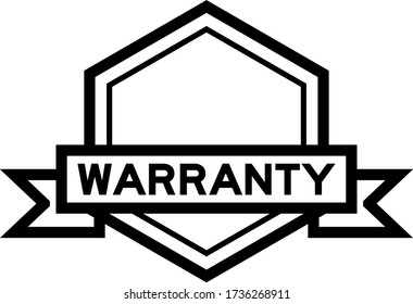 Hexagon vintage label banner in black color with word warranty on white background