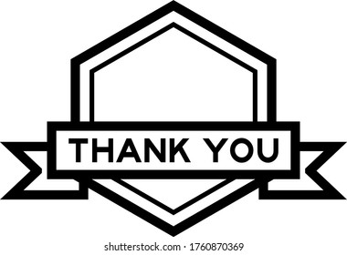 Hexagon vintage label banner in black color with word thank you on white background