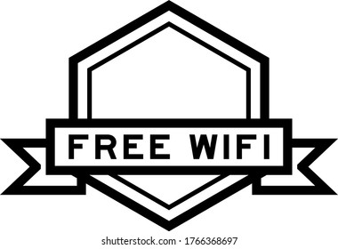 Hexagon vintage label banner in black color with word free wifi on white background