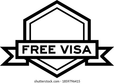 Hexagon vintage label banner in black color with word free visa on white background