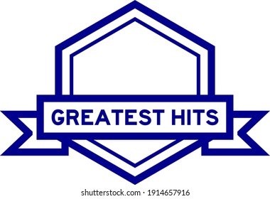 Hexagon vintage label banner in blue color with word greatest hits on white background