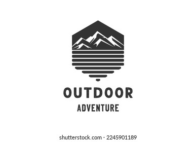 Hexagon Vintage Rocky or Iceberg Ice Mountain Hill for Outdoor Expedition Adventure Badge Logo Design Vector