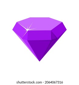 Hexagon violet gemstone. Amethyst side view. Cartoon vector illustration
