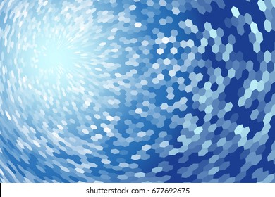 Hexagon vortex shape abstract with blue gradient shading background.