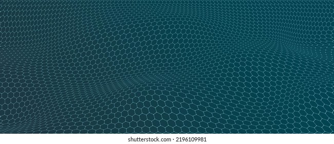 Hexagon wave background. Abstract hexagonal perspective grid. Distorted mesh.