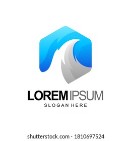 hexágono y logotipo de ondas en color gradiente, diseño vectorial