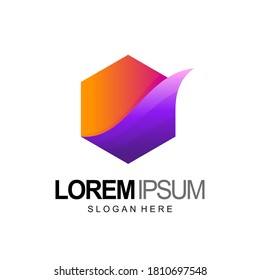 hexagon and wave logo in gradient color, vector design