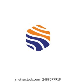 Logo de la onda hexagonal. logo de la línea del viento. Icono del Vector del suelo