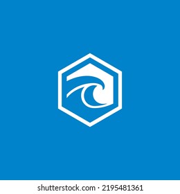 Hexagon wave surfing logo design