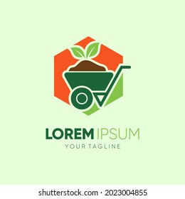Hexagon Wheelbarrow Logo Design Vector Graphic Icon Emblem Illustration Background Template