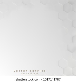 Hexagon white background, 3d geometric minimalistic design, Vector graphic.