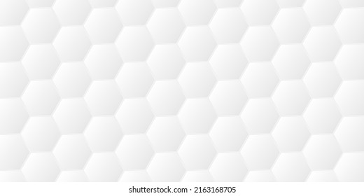 Hexagon white background. Honeycomb texture. Honey wallpaper. Hex structure. Geometric grid. Mosaic wall. Business presentation. Light neutral banner. Polygon cell. Computer data. Vector illustration.