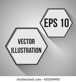 Hexagon white banners on gray background. Flat design. Vector illustration.
