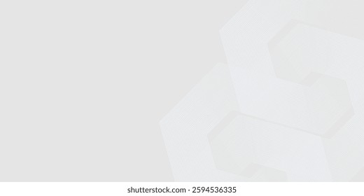 Hexagon white gray wave light technology texture background. Abstract modern background