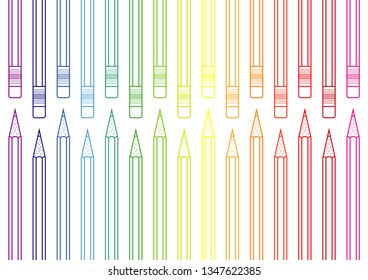 Hexagon wood pencil with eraser for pattern and background, rainbow color line