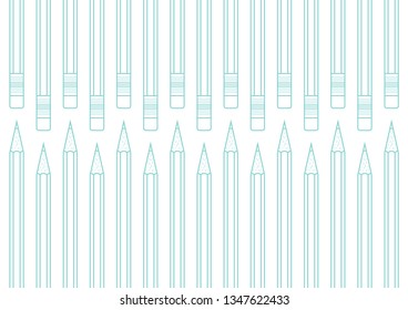 Hexagon wood pencil with eraser for pattern and background, blue green line