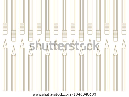 Hexagon wood pencil with eraser for pattern and background, brown line
