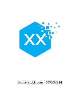 Hexagon XX Initial Technology Logo designs with pixel texture Vector illustration