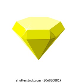 Hexagon yellow gemstone. Quartz side view. Cartoon vector illustration