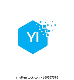 Hexagon YI Initial Technology Logo designs with pixel texture Vector illustration