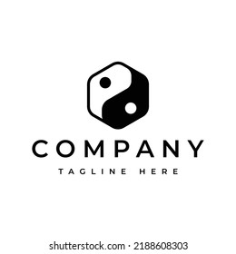 hexagon yin yang vector logo design