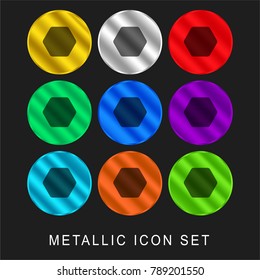 Hexagonal 9 color metallic chromium icon or logo set including gold and silver
