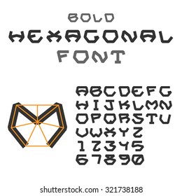 Hexagonal ABC. Geometric Font. Letters and Digits. Bold.