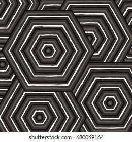 Hexagonal abstract Aboriginal line painting in vector format.