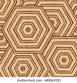 Hexagonal abstract Aboriginal line painting in vector format.