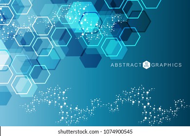 Hexagonal abstract background. Big Data Visualization. Global network connection. Medical, technology, science background. Vector illustration