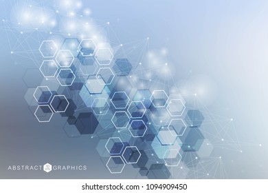 Hexagonal abstract background. Big Data Visualization. Global network connection. Medical, technology, science background. Vector illustration.