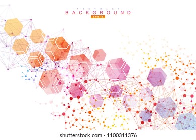 Hexagonal abstract background. Big Data Visualization. Global network connection. Technology hexagons structure or molecular connect elements. Vector illustration