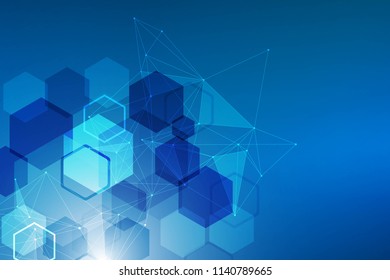 Hexagonal abstract background. Big Data Visualization. Global network connection. Medical, technology, science background. Vector illustration