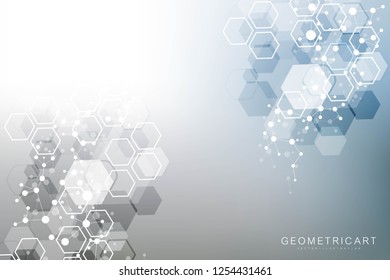 Hexagonal abstract background. Big Data Visualization. Global network connection. Medical, technology, science background. Vector illustration