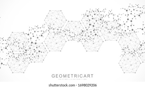 Hexagonal abstract background. Big Data Visualization. Global network connection.