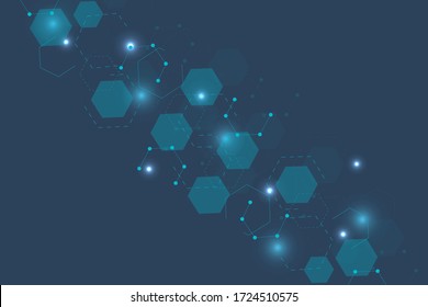 Hexagonal abstract background. Big Data Visualization. Global network connection. Medical, technology, science background. Vector illustration.