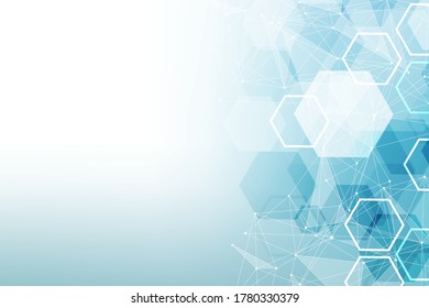 Arrière-plan abstrait hexagonal. Visualisation des Big Data. Connexion réseau globale. Médecin, technologie, science. Illustration vectorielle.