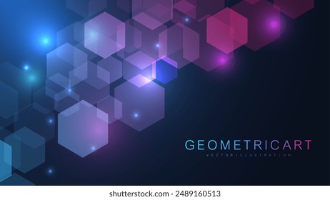 Sechseckiger abstrakter Hintergrund. Visualisierung von Big Data. Globale Netzwerkverbindung. Medizin, Technologie, Wissenschaft Hintergrund. Vektorillustration.