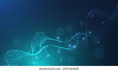 Hexagonal abstract background. Big Data Visualization. Global network connection. Medical, technology, science background. Vector illustration.