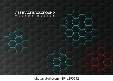 Hexagonal Abstract background. Modern geometric, black , green and red light.