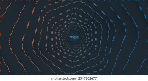 Hexagonal abstract background surrounded by colored waves.