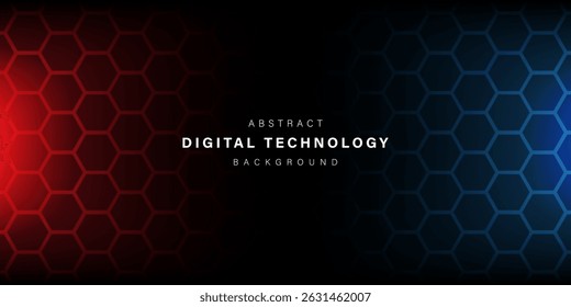 Hexagonal abstract black on blue and red background with light. Hi tech digital connection. high tech. science. modern technology business concept. futuristic background. vector illustration