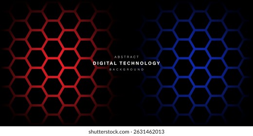 Hexagonal abstracto negro sobre fondo azul y rojo con luz. Conexión digital de alta tecnología. alta tecnología. ciencia. concepto de negocio de tecnología moderna. fondo futurista. Ilustración vectorial
