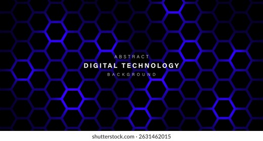 Hexagonal abstrato preto sobre fundo azul com luz. Conexão digital de alta tecnologia. alta tecnologia. ciência. tecnologia moderna conceito de negócios. fundo futurista. ilustração vetorial