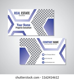 Hexagonal abstract indigo colour business card template vector design illustration for real estate consultant