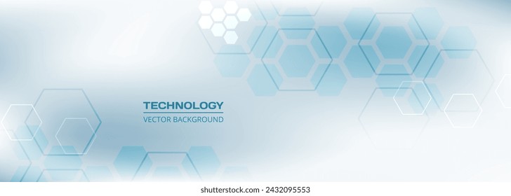 Hexagonal abstract light blue technology background with blue and white hexagon shapes and honeycomb. Vector illustration