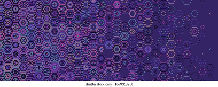 Hexagonal abstract seamless background. Vector geometric background with fade linear hexagons. Modern stylish texture