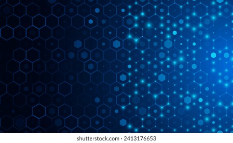 Hexagonal Abstract Technology Background. Hexagons Pattern for Tech Communication Design. Hi-tech Cyber Hexagon Sci-Fi Game Banner Grid. Blue Science Vector Illustration.